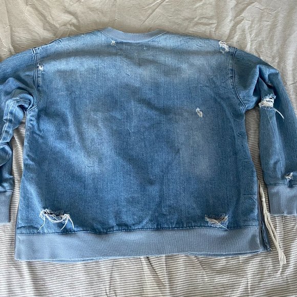 Zara Distressed Denim Pullover Sweatshirt blue size Small - Picture 3 of 4